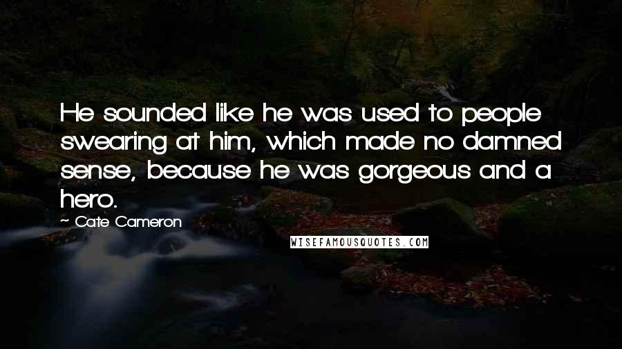 Cate Cameron quotes: He sounded like he was used to people swearing at him, which made no damned sense, because he was gorgeous and a hero.