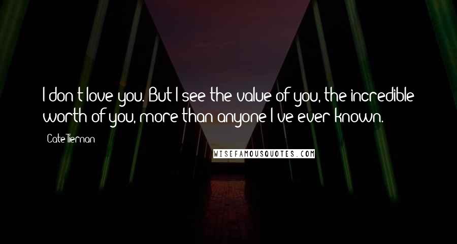 Cate Tiernan quotes: I don't love you. But I see the value of you, the incredible worth of you, more than anyone I've ever known. Cate Tiernan quotes: I don't love you. But I see the value of you, the incredible worth of you, more than anyone I've ever known.