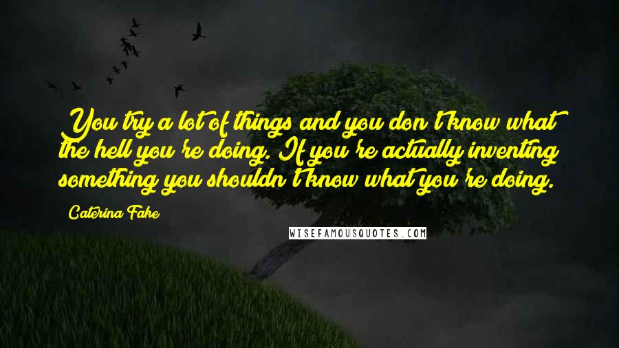 Caterina Fake quotes: You try a lot of things and you don't know what the hell you're doing. If you're actually inventing something you shouldn't know what you're doing. Caterina Fake quotes: You try a lot of things and you don't know what the hell you're doing. If you're actually inventing something you shouldn't know what you're doing.