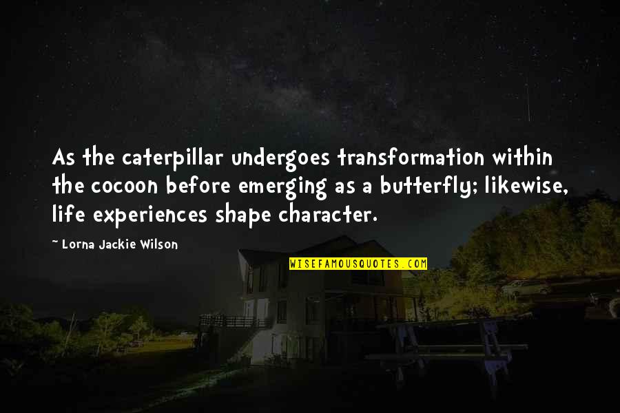 Caterpillar To Butterfly Transformation Quotes By Lorna Jackie Wilson: As the caterpillar undergoes transformation within the cocoon
