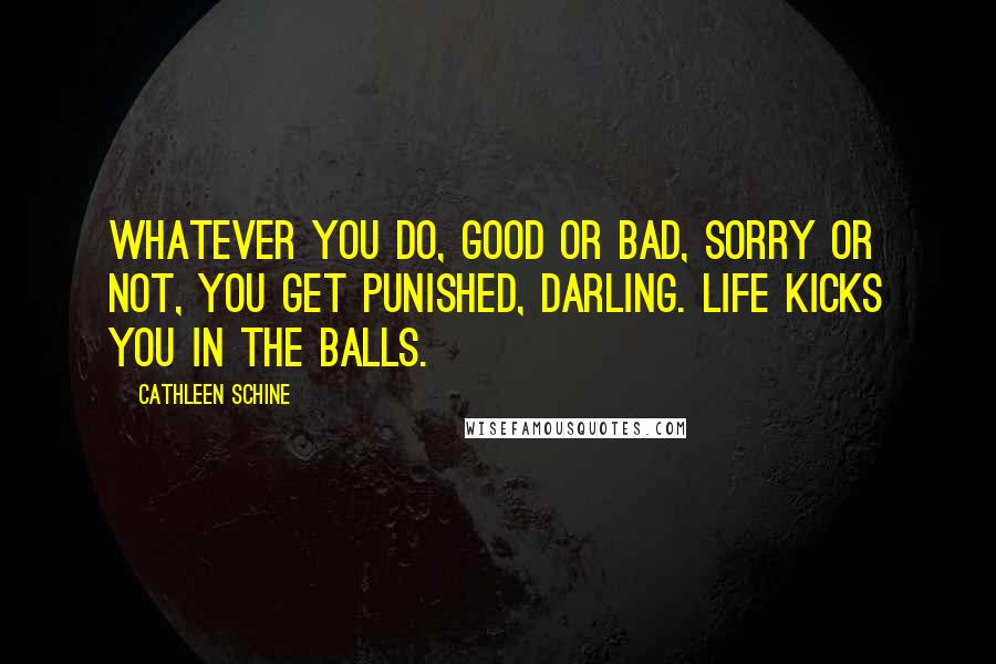 Cathleen Schine quotes: Whatever you do, good or bad, sorry or not, you get punished, darling. Life kicks you in the balls.