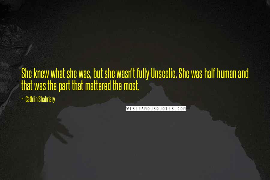 Cathlin Shahriary quotes: She knew what she was, but she wasn't fully Unseelie. She was half human and that was the part that mattered the most.