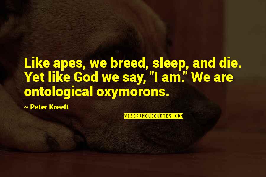 Catholicism Quotes By Peter Kreeft: Like apes, we breed, sleep, and die. Yet