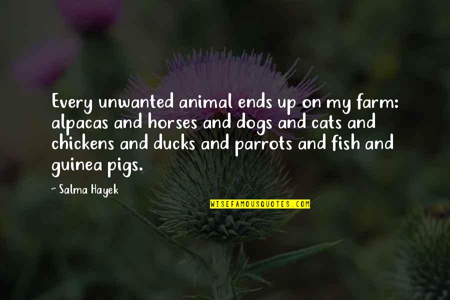 Cats And Dogs Quotes By Salma Hayek: Every unwanted animal ends up on my farm: Cats And Dogs Quotes By Salma Hayek: Every unwanted animal ends up on my farm: