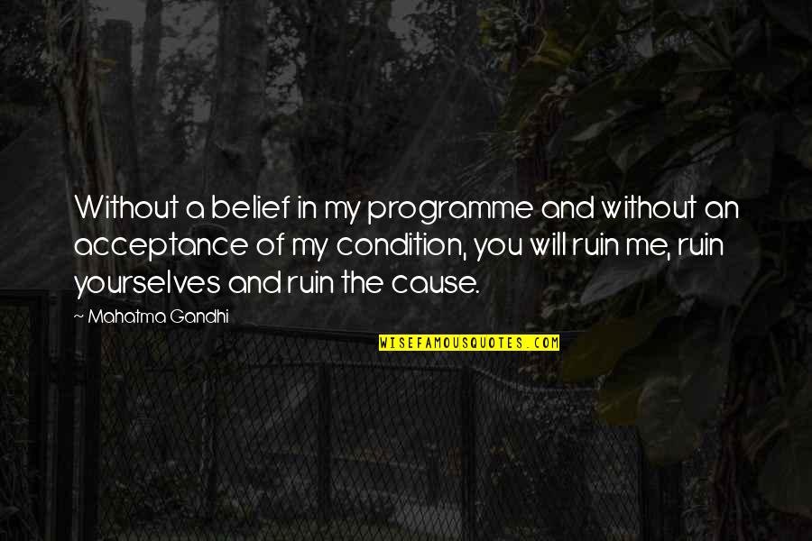 Cause Of You Quotes By Mahatma Gandhi: Without a belief in my programme and without