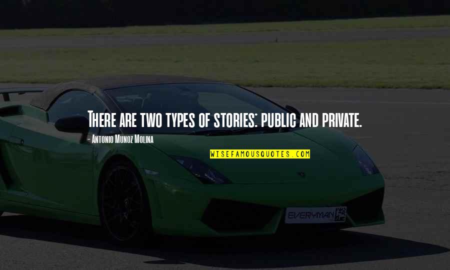 Cauterio Suave Quotes By Antonio Munoz Molina: There are two types of stories: public and Cauterio Suave Quotes By Antonio Munoz Molina: There are two types of stories: public and
