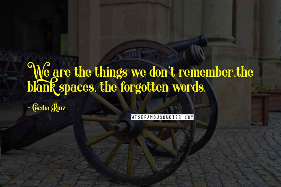 Cecilia Ruiz quotes: We are the things we don't remember,the blank spaces, the forgotten words.