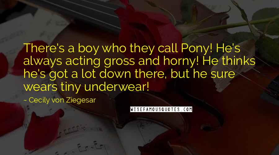 Cecily Von Ziegesar quotes: There's a boy who they call Pony! He's always acting gross and horny! He thinks he's got a lot down there, but he sure wears tiny underwear!