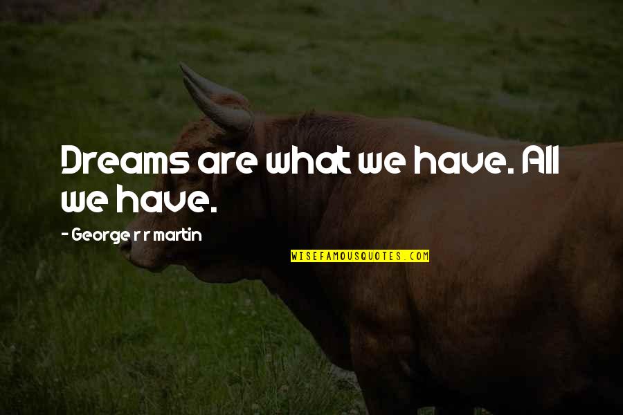 Cecytes Quotes By George R R Martin: Dreams are what we have. All we have. Cecytes Quotes By George R R Martin: Dreams are what we have. All we have.