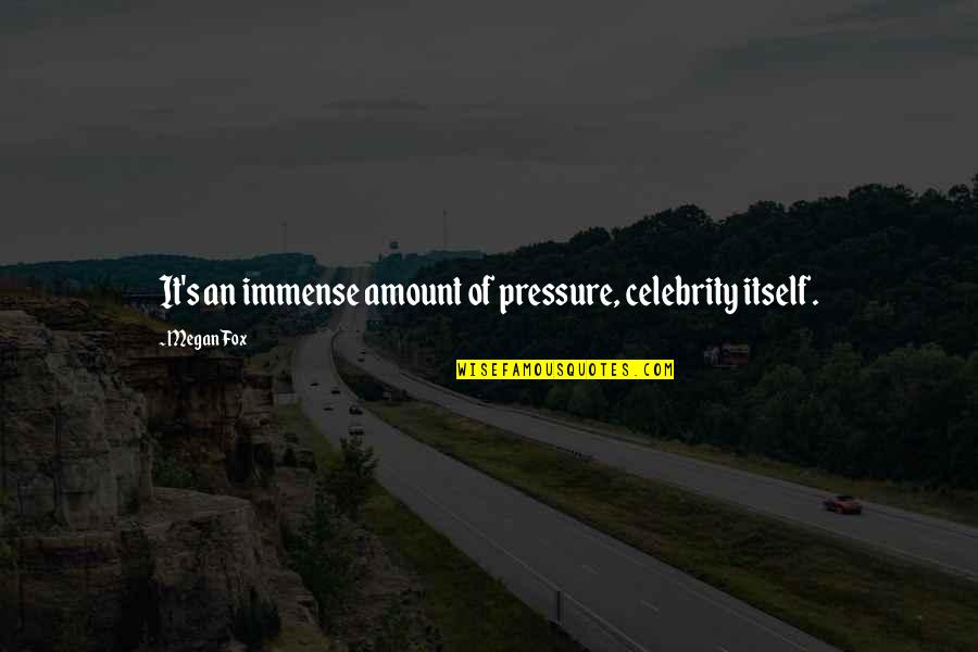 Celebrity Quotes By Megan Fox: It's an immense amount of pressure, celebrity itself.