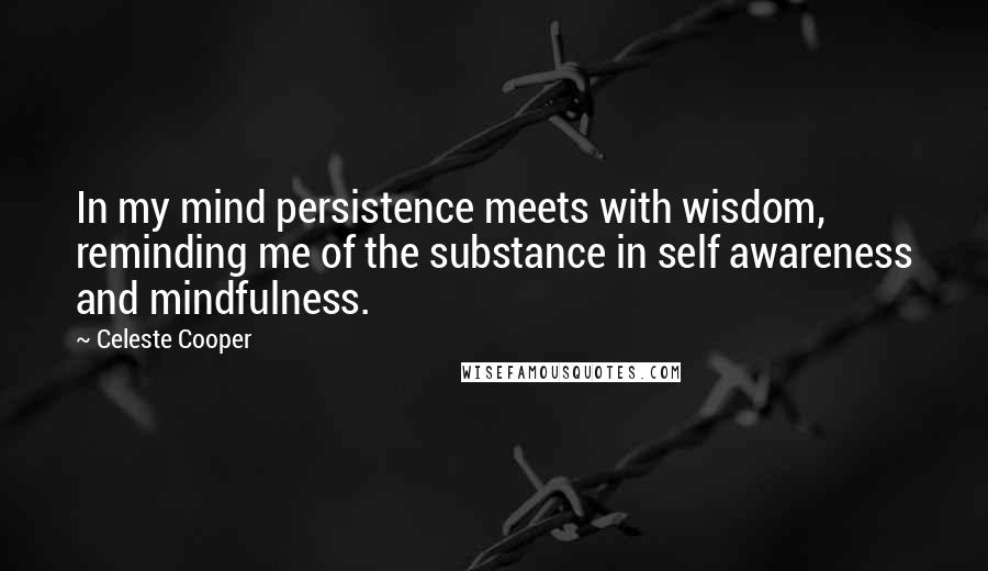 Celeste Cooper quotes: In my mind persistence meets with wisdom, reminding me of the substance in self awareness and mindfulness.