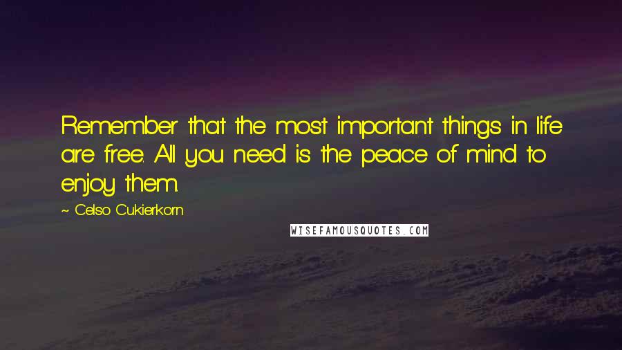 Celso Cukierkorn quotes: Remember that the most important things in life are free. All you need is the peace of mind to enjoy them.