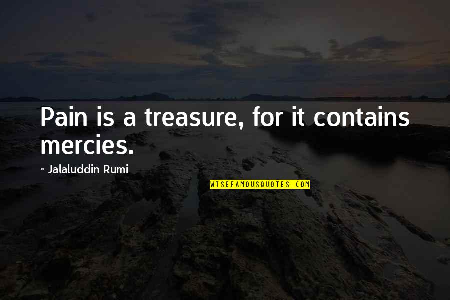 Cenceal Quotes By Jalaluddin Rumi: Pain is a treasure, for it contains mercies.