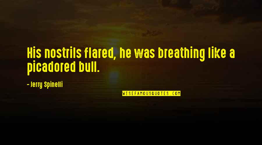 Ceratile Quotes By Jerry Spinelli: His nostrils flared, he was breathing like a Ceratile Quotes By Jerry Spinelli: His nostrils flared, he was breathing like a