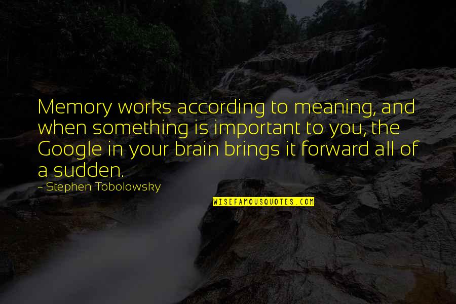 Cereblon And Imids Quotes By Stephen Tobolowsky: Memory works according to meaning, and when something