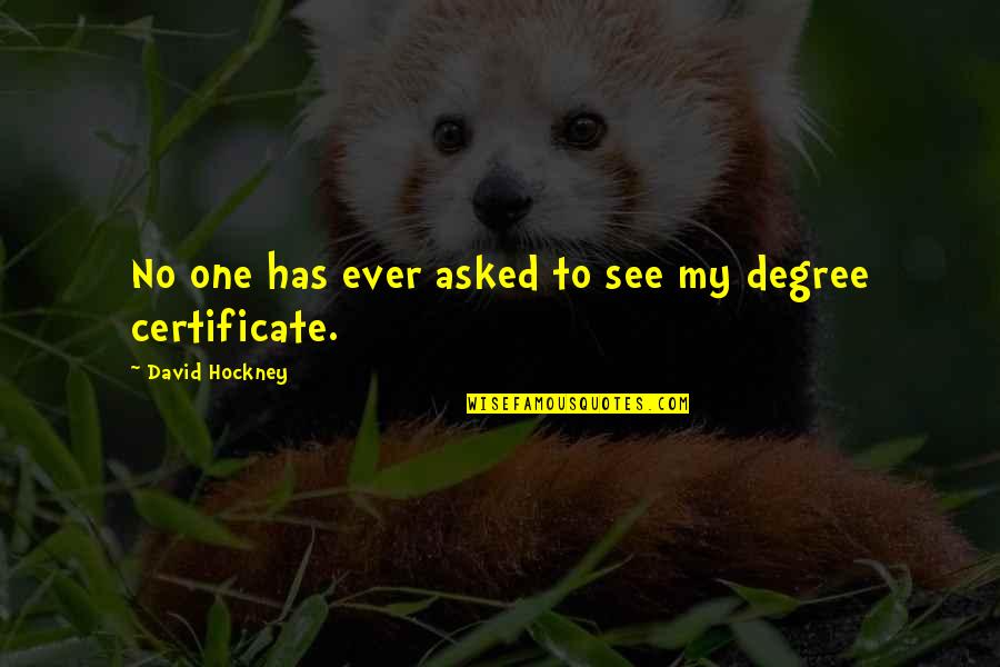 Certificate Quotes By David Hockney: No one has ever asked to see my