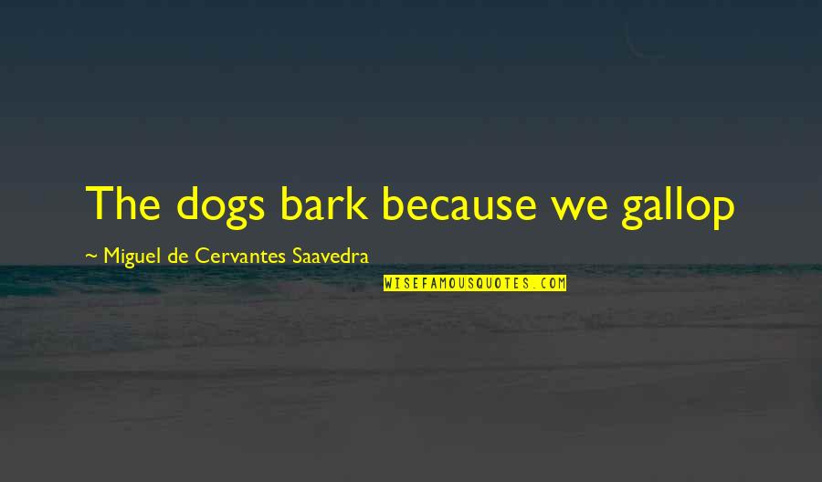 Cervantes Quotes By Miguel De Cervantes Saavedra: The dogs bark because we gallop