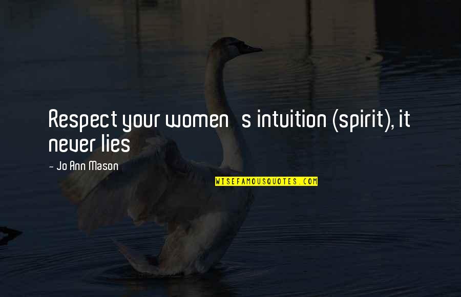 Cervical Screening Quotes By Jo Ann Mason: Respect your women's intuition (spirit), it never lies Cervical Screening Quotes By Jo Ann Mason: Respect your women's intuition (spirit), it never lies