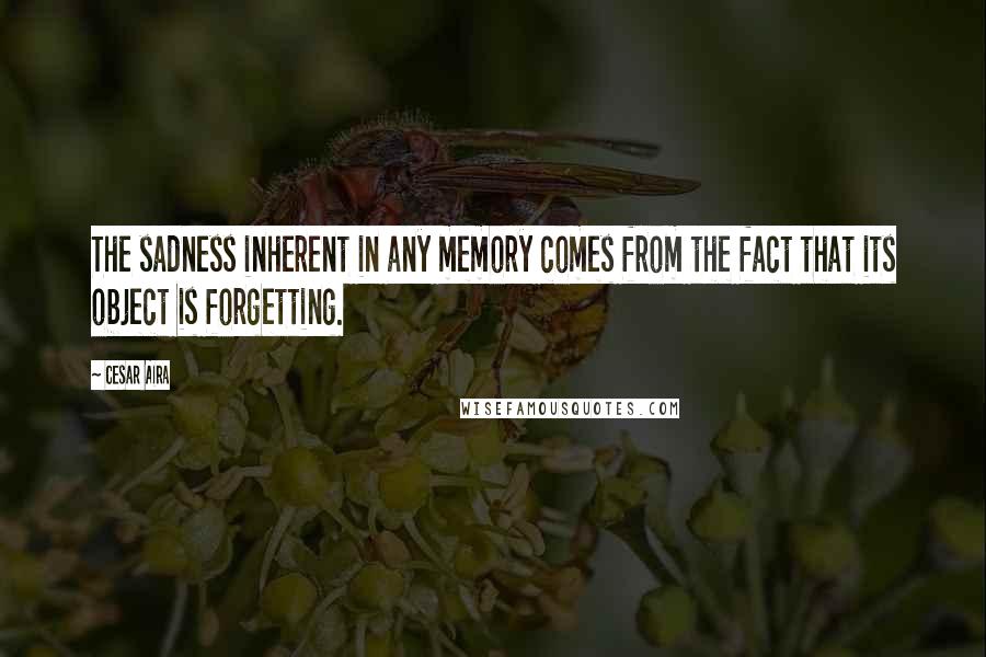 Cesar Aira quotes: The sadness inherent in any memory comes from the fact that its object is forgetting.
