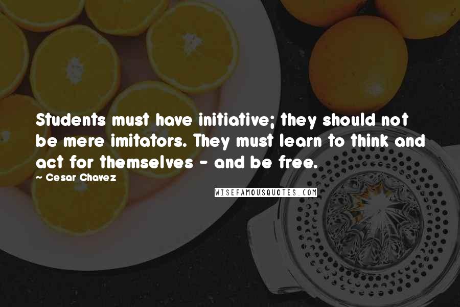 Cesar Chavez quotes: Students must have initiative; they should not be mere imitators. They must learn to think and act for themselves - and be free. Cesar Chavez quotes: Students must have initiative; they should not be mere imitators. They must learn to think and act for themselves - and be free.