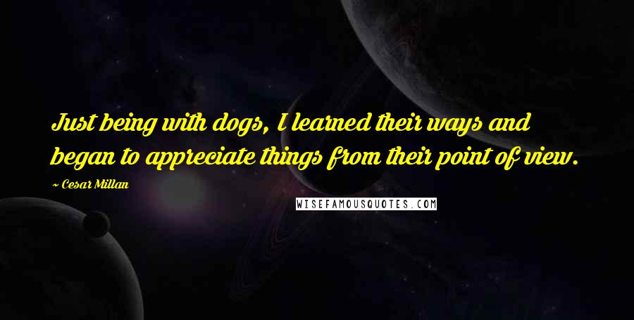 Cesar Millan quotes: Just being with dogs, I learned their ways and began to appreciate things from their point of view.