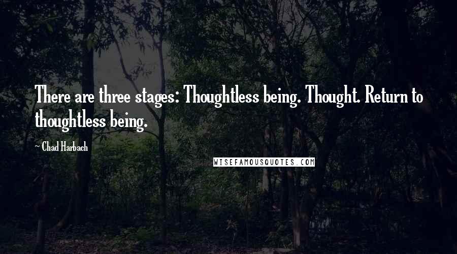Chad Harbach quotes: There are three stages: Thoughtless being. Thought. Return to thoughtless being.