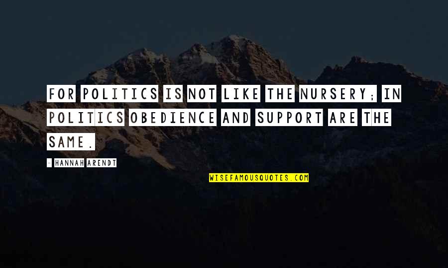 Chador Quotes By Hannah Arendt: For politics is not like the nursery; in