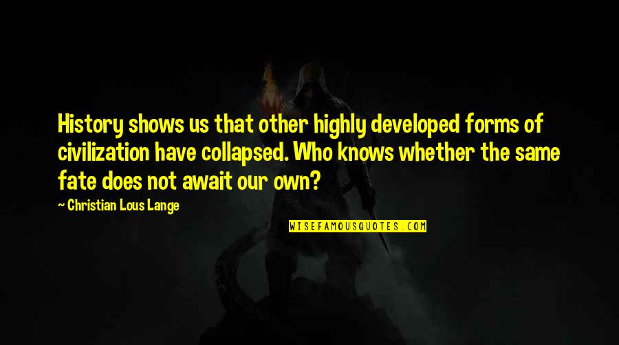 Chakram Blade Quotes By Christian Lous Lange: History shows us that other highly developed forms Chakram Blade Quotes By Christian Lous Lange: History shows us that other highly developed forms