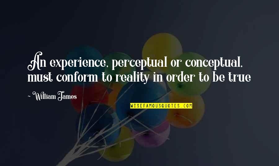 Challenges And Overcoming Them Quotes By William James: An experience, perceptual or conceptual, must conform to
