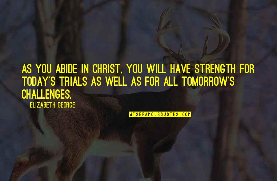Challenges Quotes By Elizabeth George: As you abide in Christ, you will have