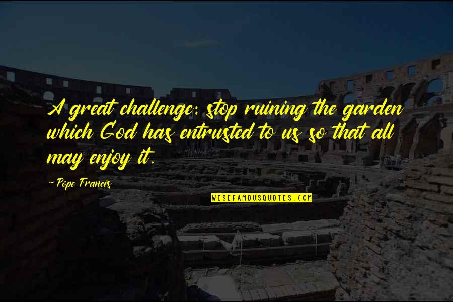 Challenges Quotes By Pope Francis: A great challenge: stop ruining the garden which