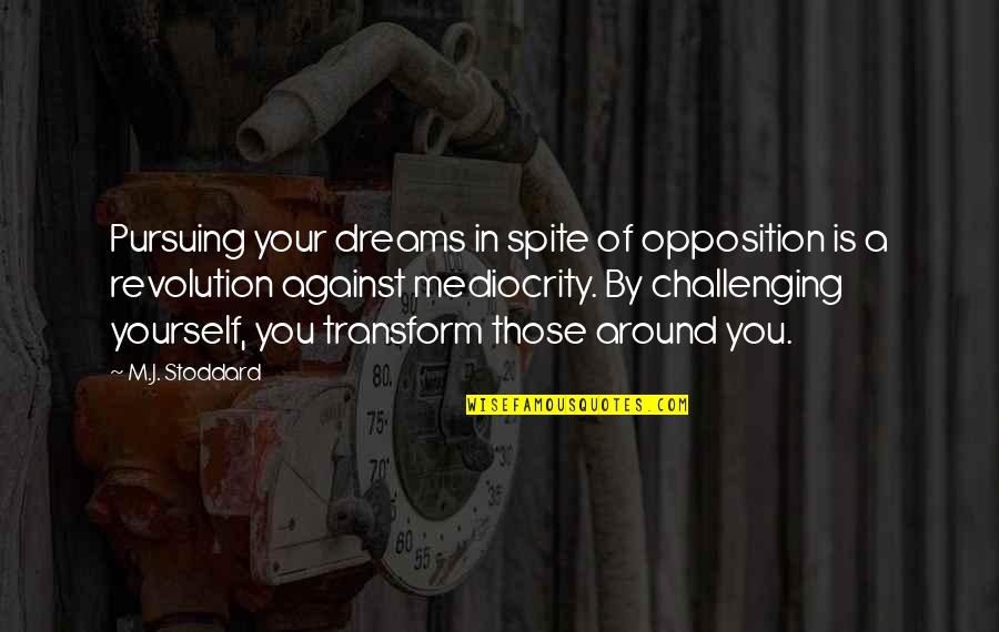 Challenging Life Quotes By M.J. Stoddard: Pursuing your dreams in spite of opposition is