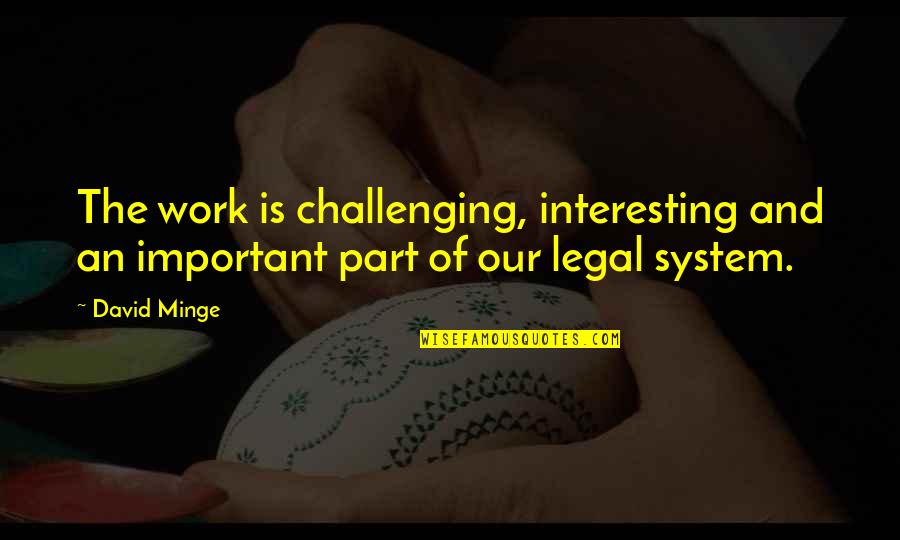 Challenging The System Quotes By David Minge: The work is challenging, interesting and an important