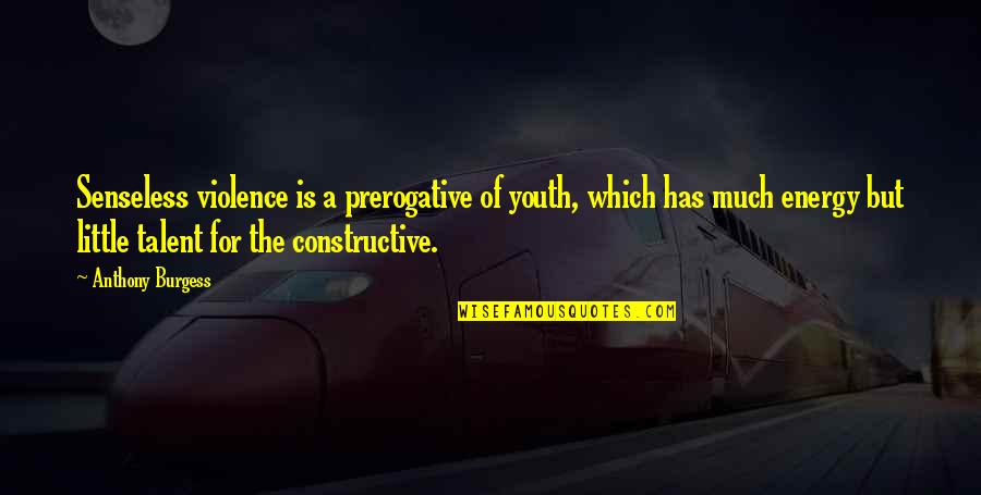 Chalonda Quotes By Anthony Burgess: Senseless violence is a prerogative of youth, which Chalonda Quotes By Anthony Burgess: Senseless violence is a prerogative of youth, which