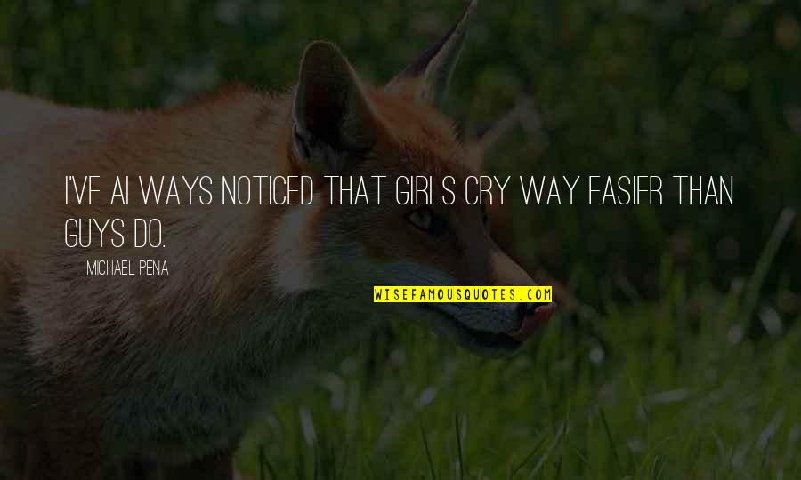 Chambering Tools Quotes By Michael Pena: I've always noticed that girls cry way easier