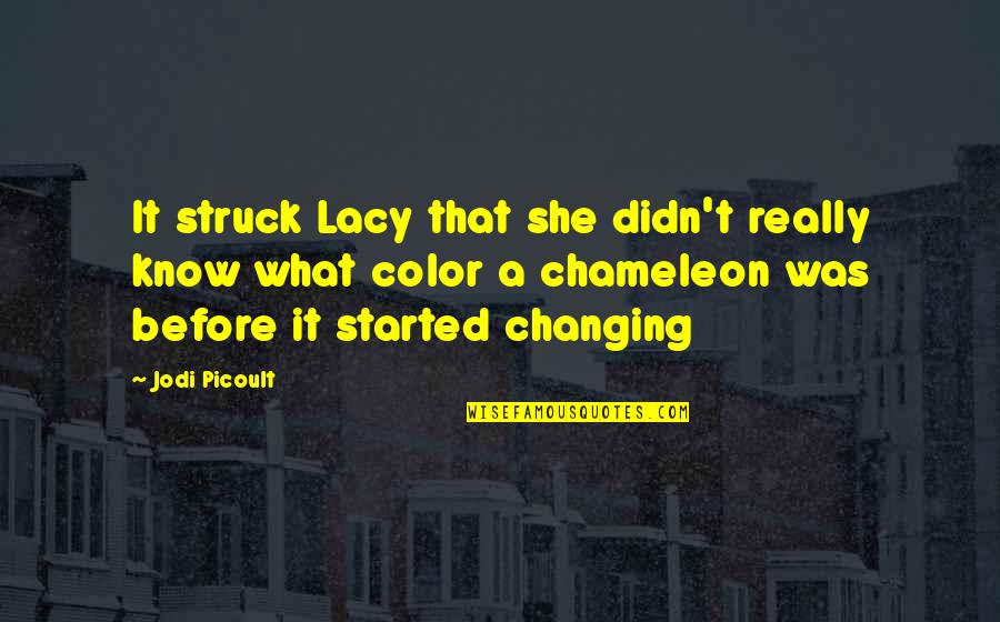 Chameleon Changing Color Quotes By Jodi Picoult: It struck Lacy that she didn't really know