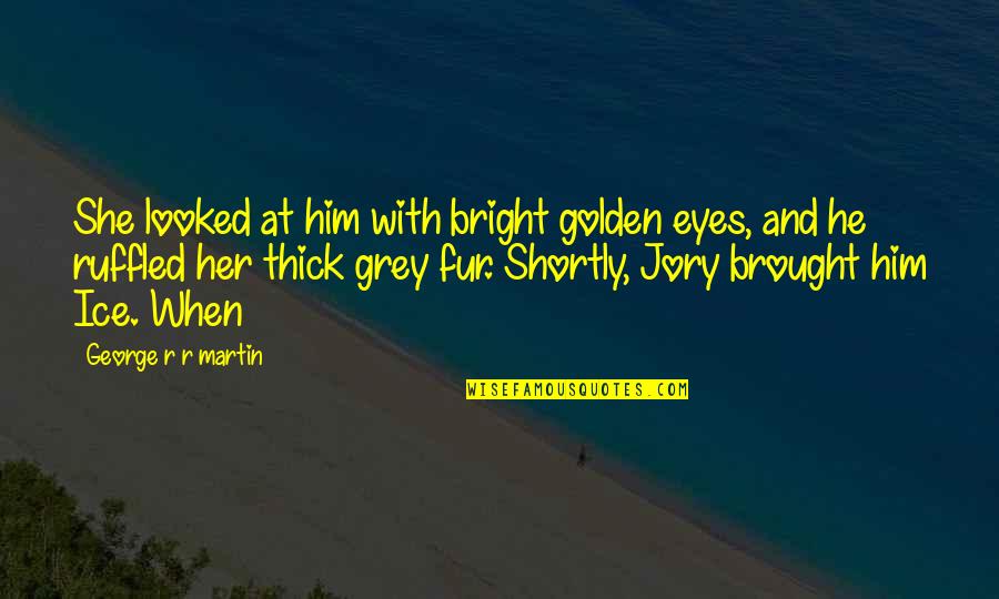 Champys Famous Fried Quotes By George R R Martin: She looked at him with bright golden eyes, Champys Famous Fried Quotes By George R R Martin: She looked at him with bright golden eyes,