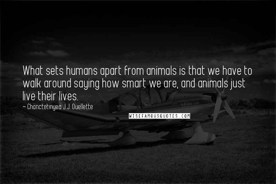 Chanctetinyea J.J. Ouellette quotes: What sets humans apart from animals is that we have to walk around saying how smart we are, and animals just live their lives.