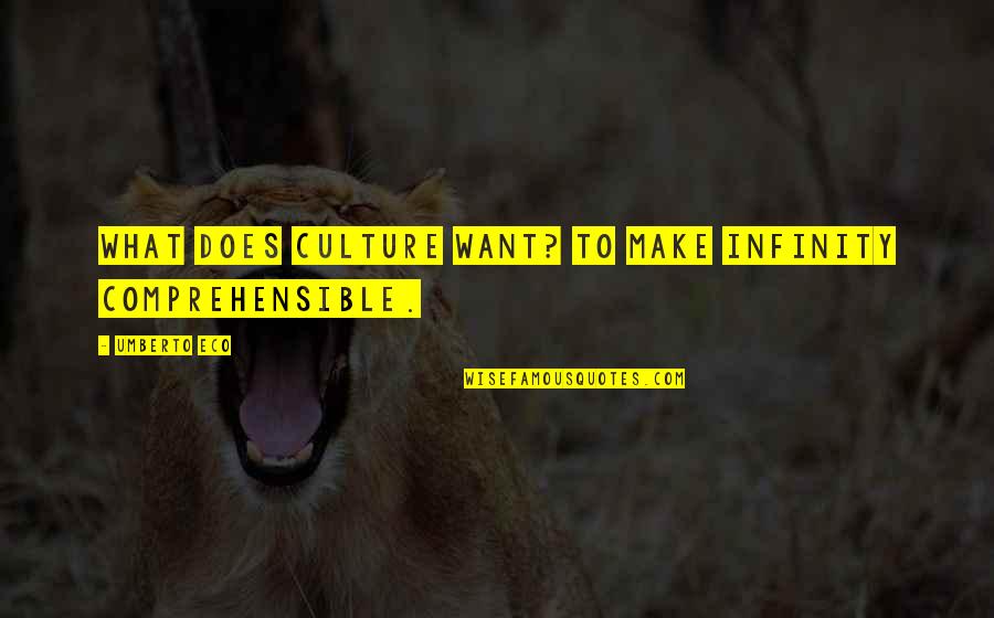 Chandara House Quotes By Umberto Eco: What does culture want? To make infinity comprehensible. Chandara House Quotes By Umberto Eco: What does culture want? To make infinity comprehensible.