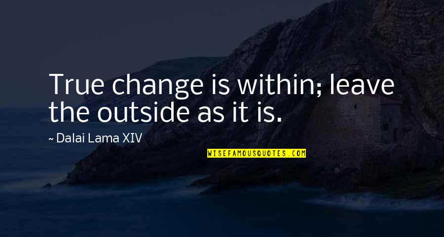 Change Buddhist Quotes By Dalai Lama XIV: True change is within; leave the outside as