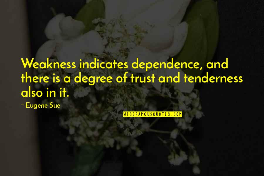 Change For Someone You Love Quotes By Eugene Sue: Weakness indicates dependence, and there is a degree Change For Someone You Love Quotes By Eugene Sue: Weakness indicates dependence, and there is a degree