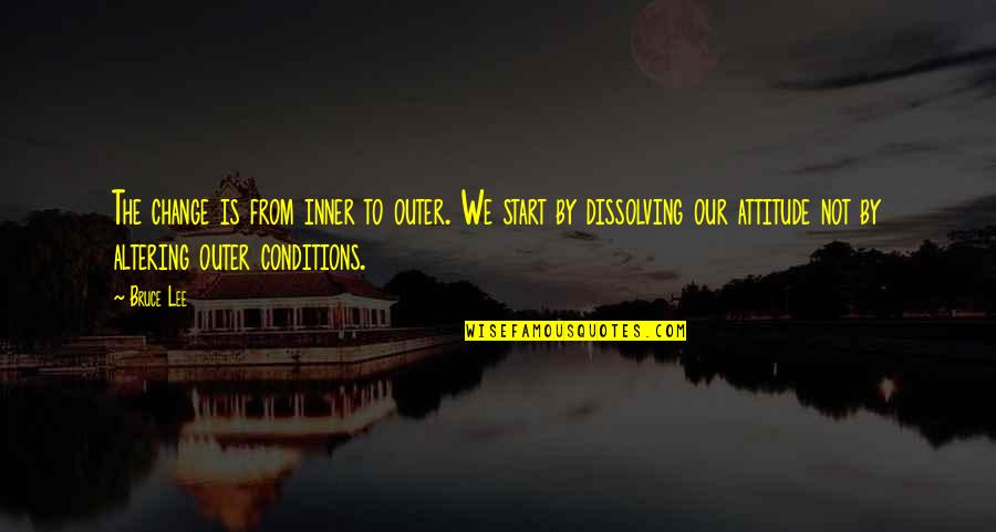 Change Our Attitude Quotes By Bruce Lee: The change is from inner to outer. We