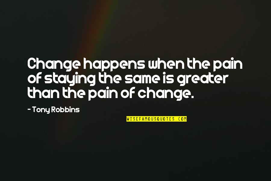 Change Pain Quotes By Tony Robbins: Change happens when the pain of staying the