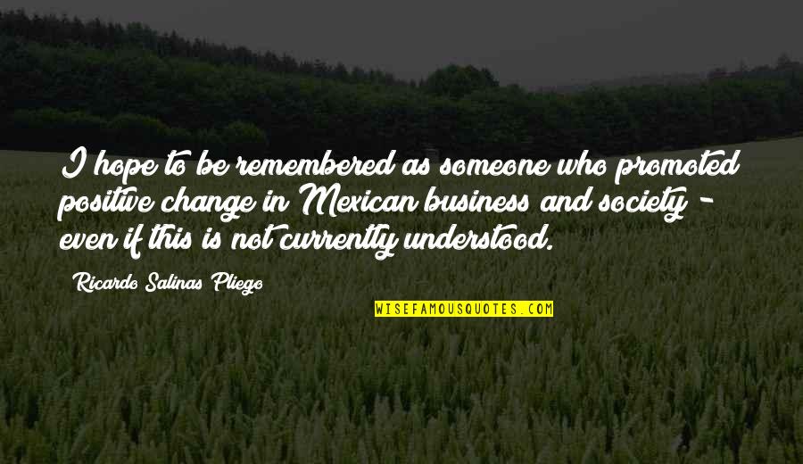 Change Society Quotes By Ricardo Salinas Pliego: I hope to be remembered as someone who