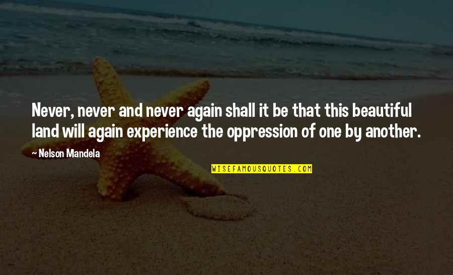 Changes In Business Quotes By Nelson Mandela: Never, never and never again shall it be