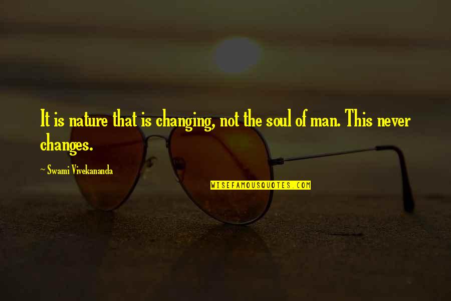 Changing A Man Quotes By Swami Vivekananda: It is nature that is changing, not the
