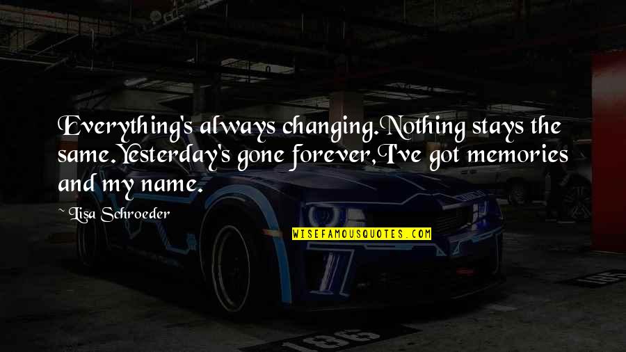 Changing Your Name Quotes By Lisa Schroeder: Everything's always changing.Nothing stays the same.Yesterday's gone forever,I've