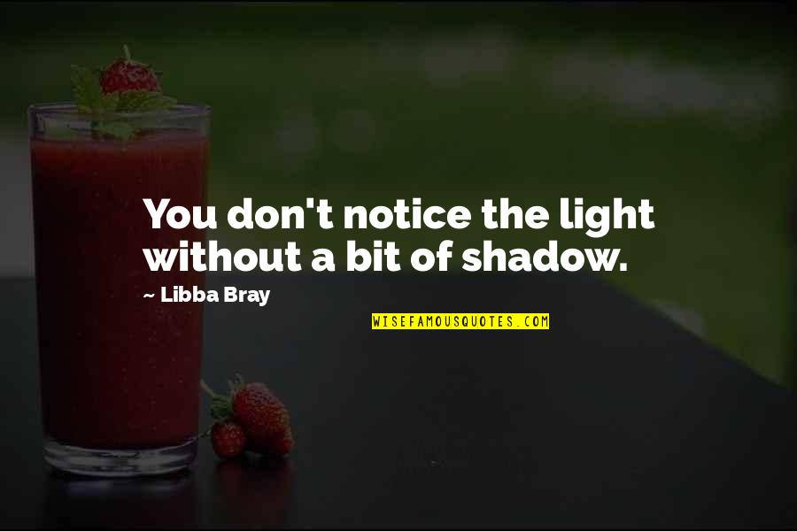 Chantae Cann Quotes By Libba Bray: You don't notice the light without a bit Chantae Cann Quotes By Libba Bray: You don't notice the light without a bit