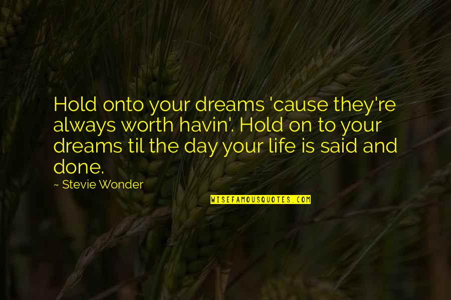 Character Assessment Quotes By Stevie Wonder: Hold onto your dreams 'cause they're always worth