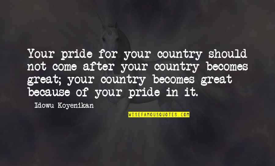 Character Building Quotes By Idowu Koyenikan: Your pride for your country should not come